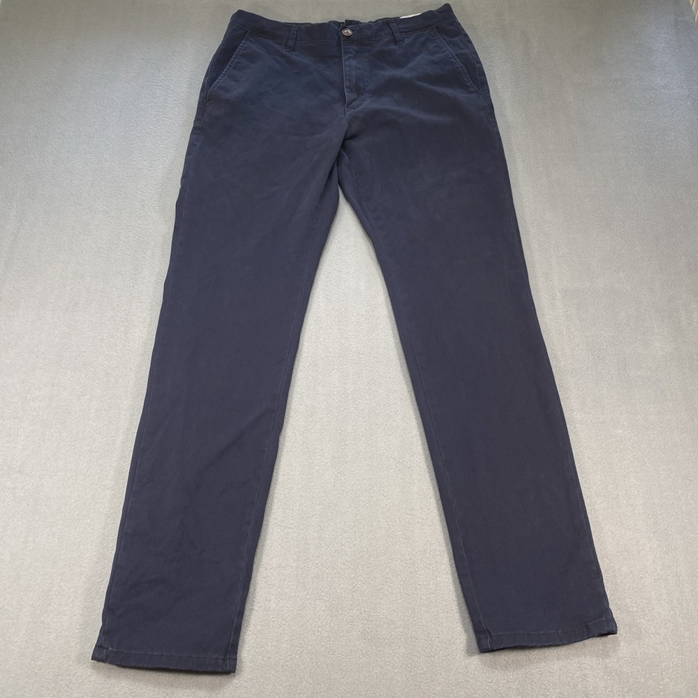 Mott & Bow Men's Chino‎ Pants 31x32 Navy Blue Flat Front Slim Tapered Leg